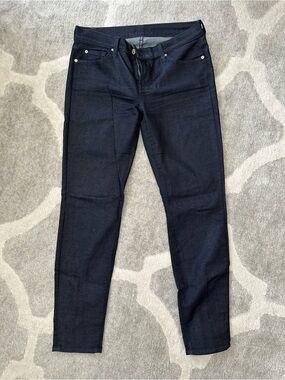 7 For All Mankind Dark Denim Jeans with Red Accents - with Back Calf Zippers